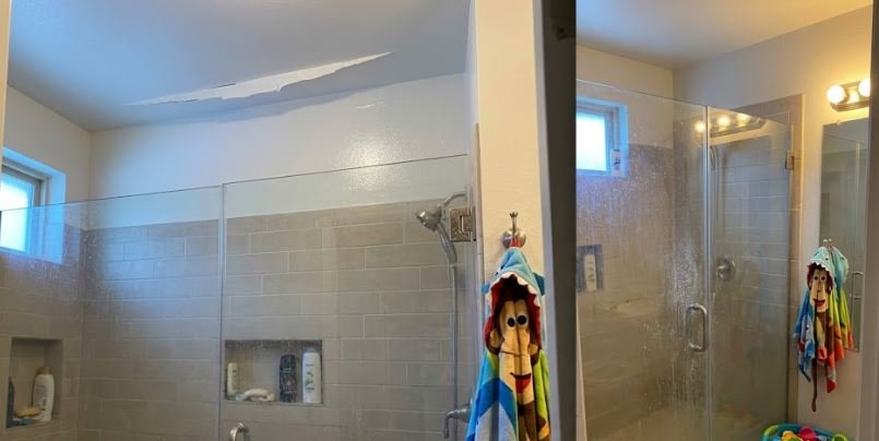 before/after of the shower ceiling